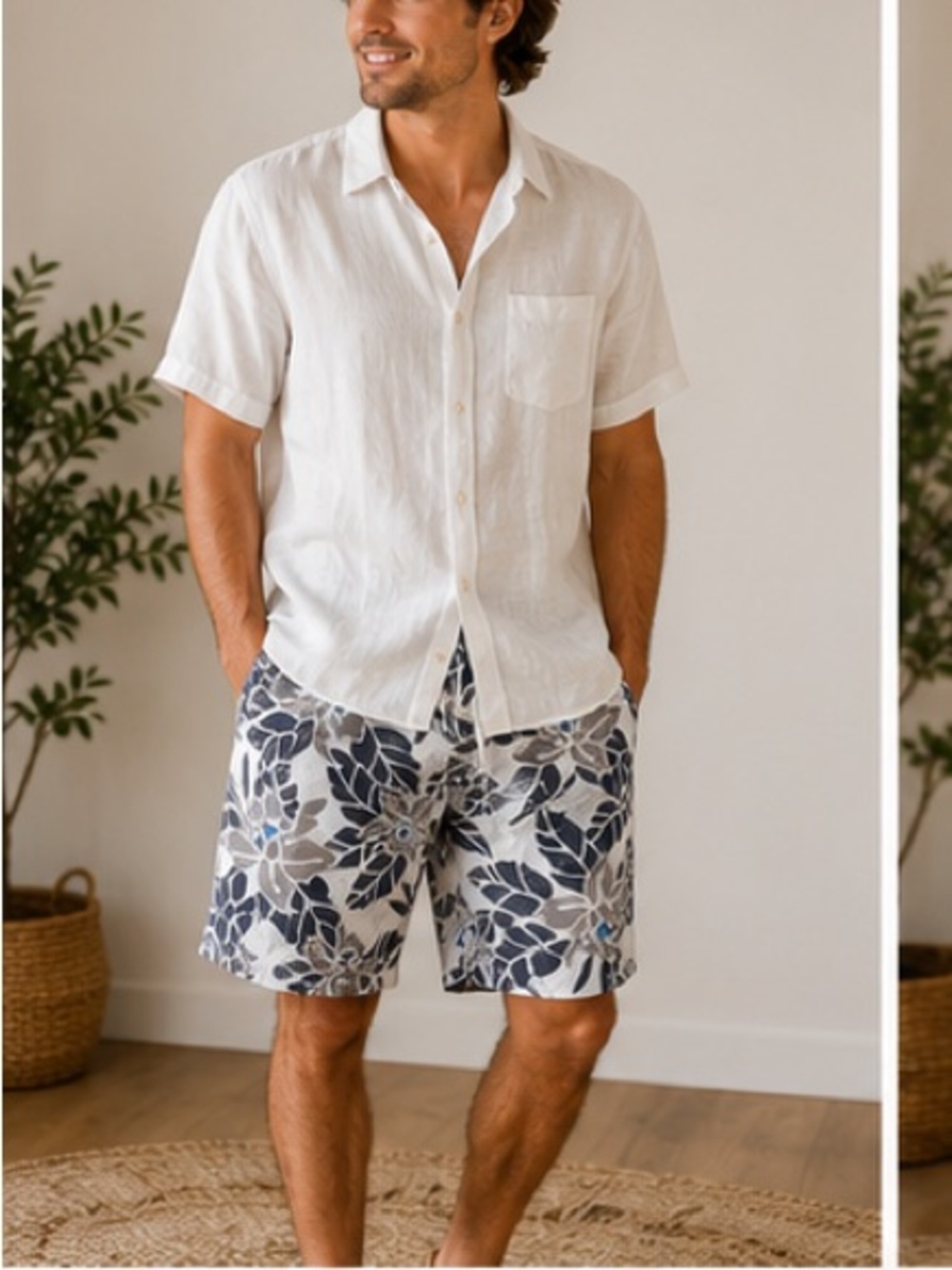 Tommy Bahama 100% Linen Tropical Floral Drawstring Shorts Men’s Small S White Bl